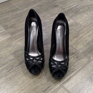 Black Strappy Peep Toe Heels